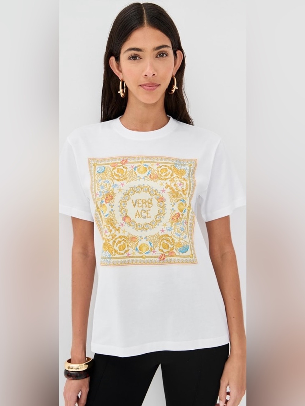 Versace Underwater Short-Sleeve Tee with Gold and Pastel Print